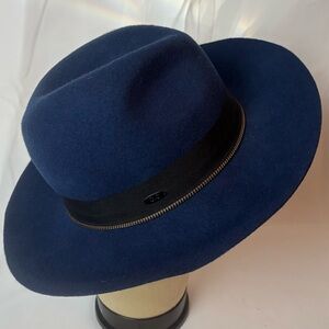 C.C. Exclusives Wool Fedora Hat Wide Brim Black Ribbon Zipper Band Trim Women’s